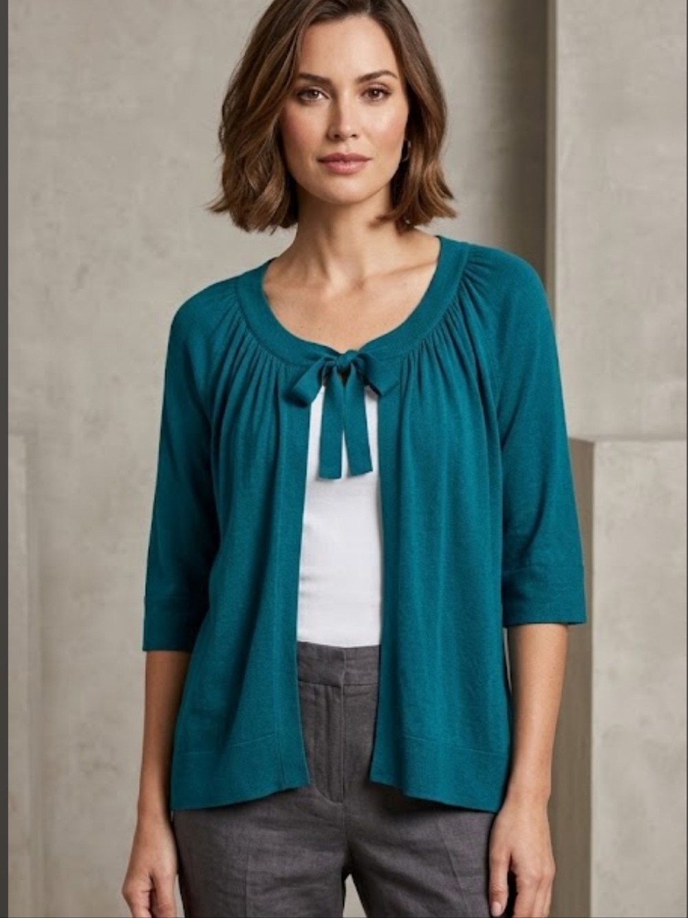 Merona Bow Neck Cardigan in Green XL Business Casual